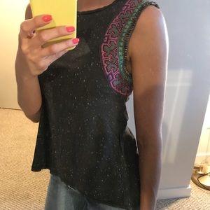 Ecote grey speckled tank with embroidery 💕